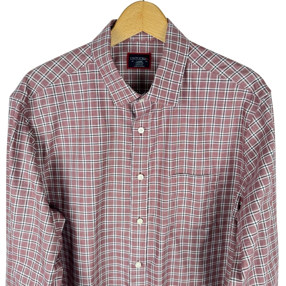 UNTUCKit Plaid Button Down Parson Wrinkle Free Shirt Mens L Red White 40994